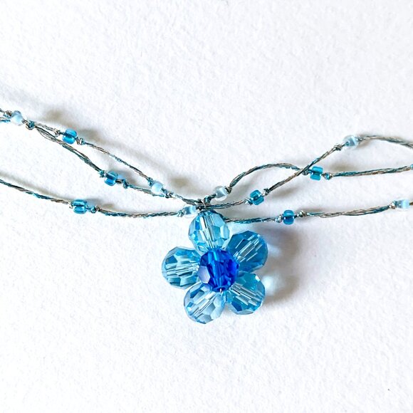 Silk & Crystal Blue Flower Necklace by Crossroads - Picture 3 of 6